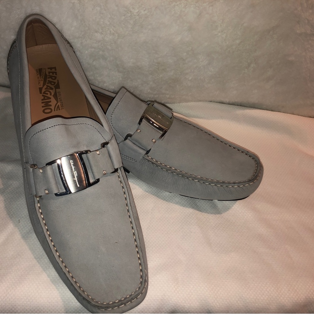 Salvatore Ferragamo SARDAGNA Silver Nabuck Calf - Size 10.5